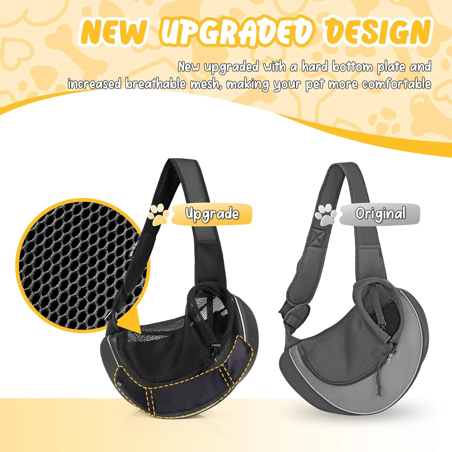 Upgrade Dog Sling Carrier (S,Black) for Small Dogs/Cats Up to 10LB, Detachable Hard Bottom & Breathable Mesh, Large Storage Pocket, Adjustable Strap - Hands-Free Pet Carrier for Women Travel, Walking