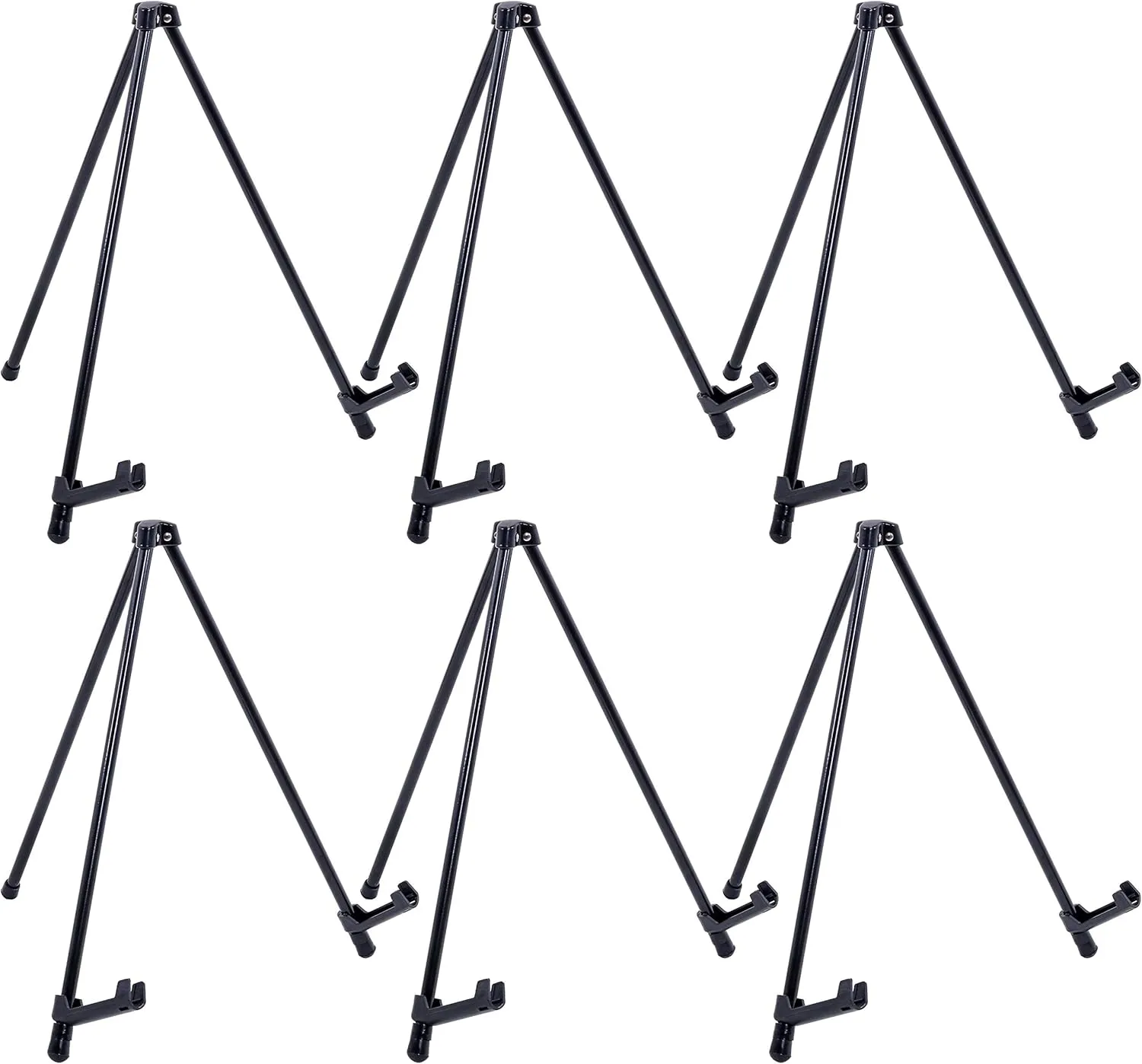 U.S. Art Supply 14" Tall Black Steel Tabletop Display Easel (Pack of 6) - Small Portable Tripod Stand with Adjustable Holders - Metal Easel Stand for Sign Displays, Pictures, Posters, Painting
