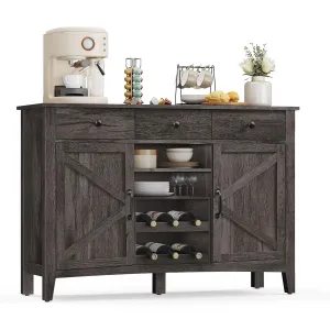 VASAGLE LIRY Collection - Buffet Cabinet, Coffee Bar Cabinet with 3 Drawers, Adjustable Shelves, Sideboard Storage with Cable Holes, Drawer Dividers, Antique Charcoal UBBK371B02