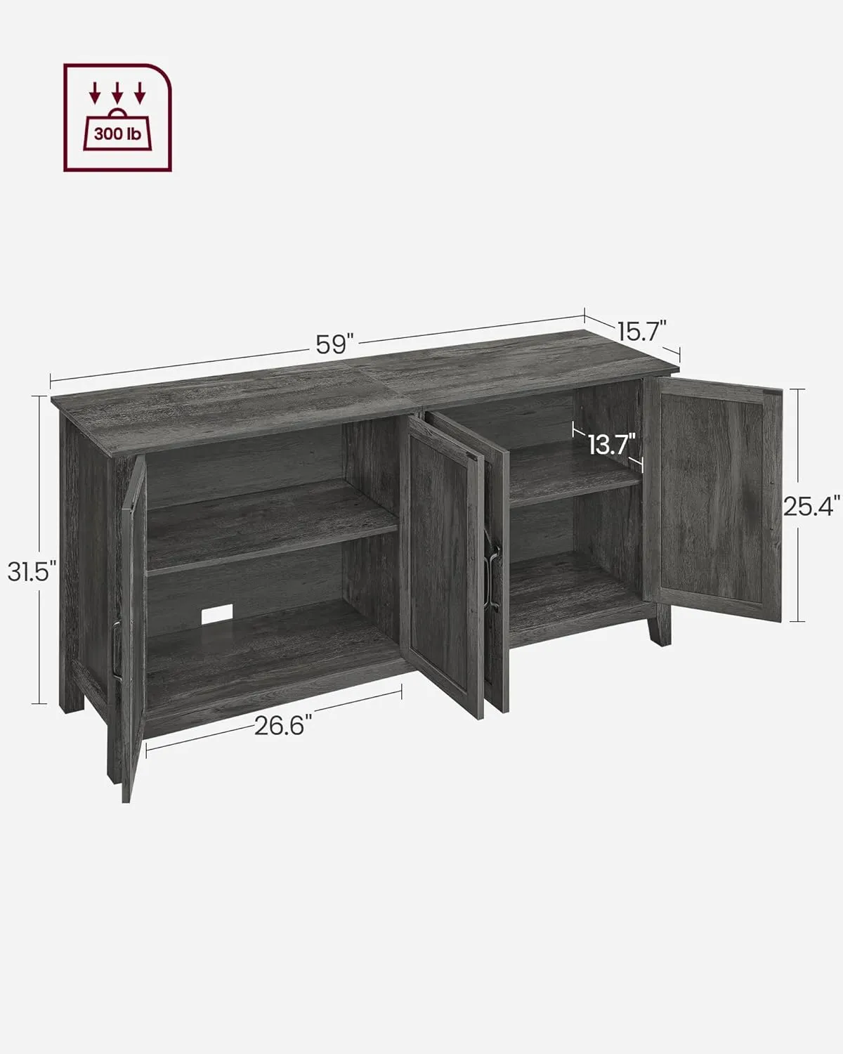 VASAGLE LIRY Collection - Storage Cabinet, Buffet Cabinet, Sideboard, Credenza, with Adjustable Shelves, for Living Room, Entryway, Charcoal Gray ULSC381T04