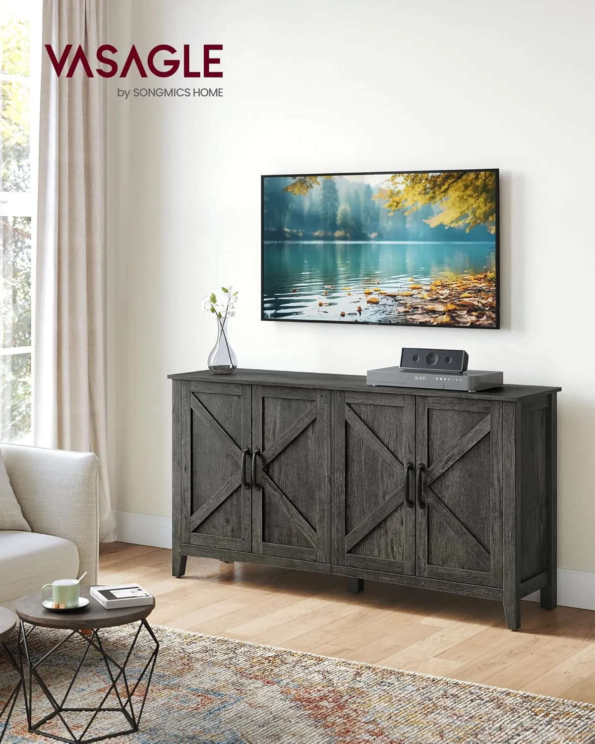 VASAGLE LIRY Collection - Storage Cabinet, Buffet Cabinet, Sideboard, Credenza, with Adjustable Shelves, for Living Room, Entryway, Charcoal Gray ULSC381T04