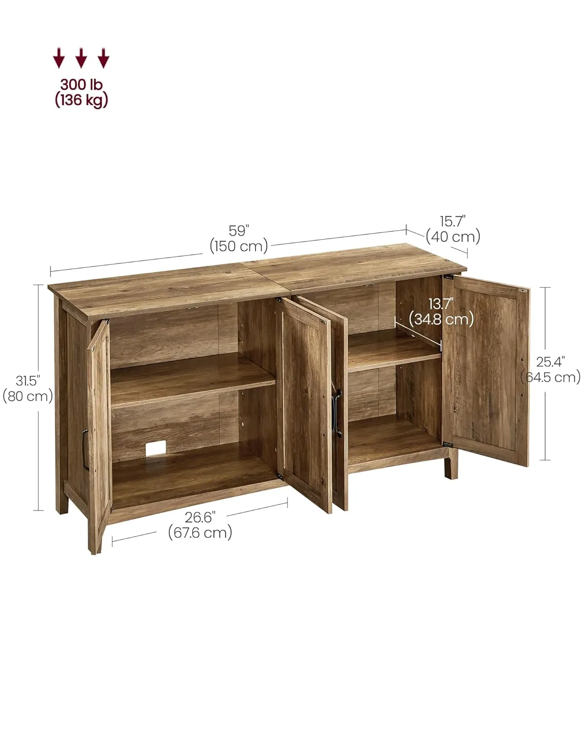 VASAGLE LIRY Collection - Storage Cabinet, Buffet Cabinet, Sideboard, Credenza, with Adjustable Shelves, for Living Room, Entryway, Honey Brown ULSC381T41