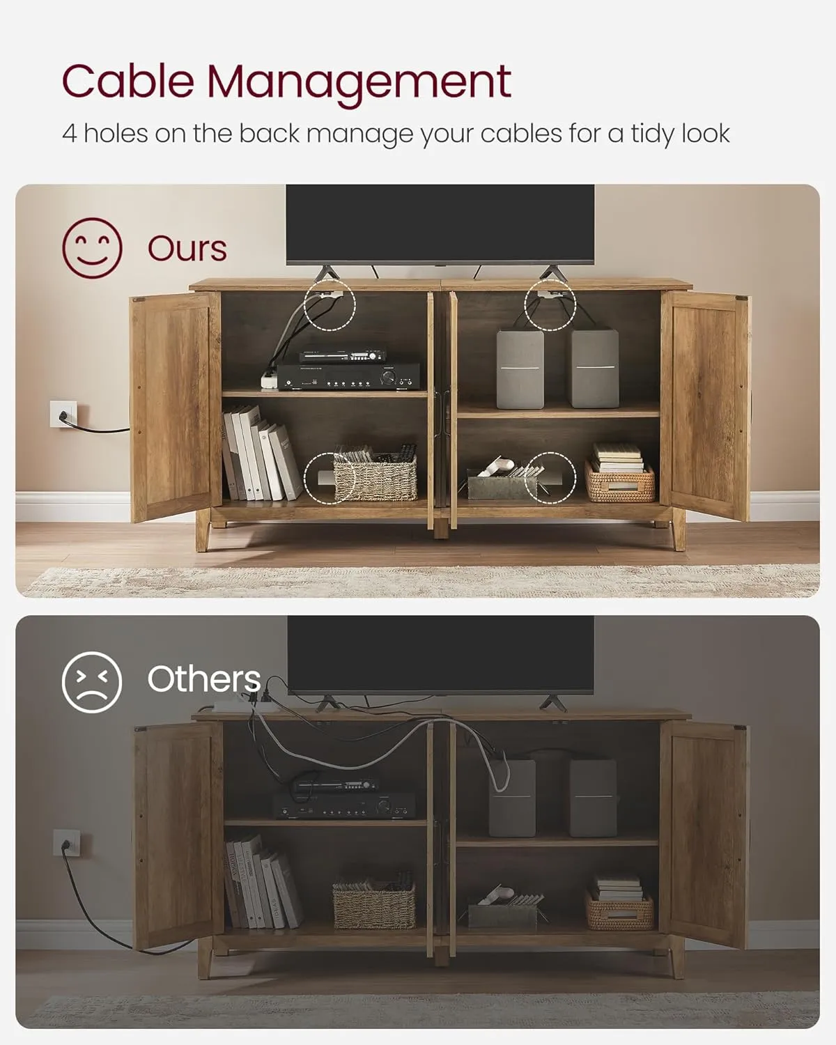 VASAGLE LIRY Collection - Storage Cabinet, Buffet Cabinet, Sideboard, Credenza, with Adjustable Shelves, for Living Room, Entryway, Honey Brown ULSC381T41