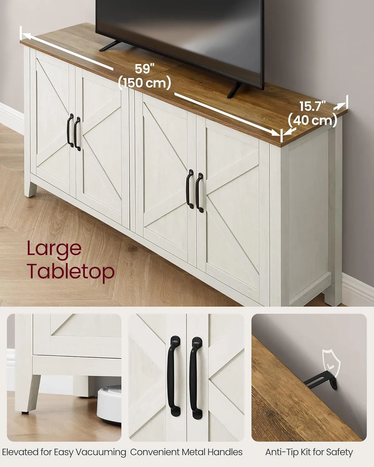 VASAGLE LIRY Collection - Storage Cabinet, Buffet Cabinet, Sideboard, Credenza, with Adjustable Shelves, for Living Room, Entryway, Rustic White and Honey Brown ULSC381W01