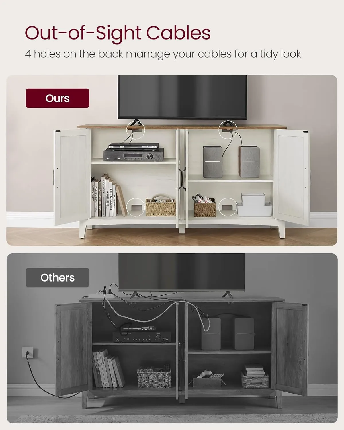 VASAGLE LIRY Collection - Storage Cabinet, Buffet Cabinet, Sideboard, Credenza, with Adjustable Shelves, for Living Room, Entryway, Rustic White and Honey Brown ULSC381W01