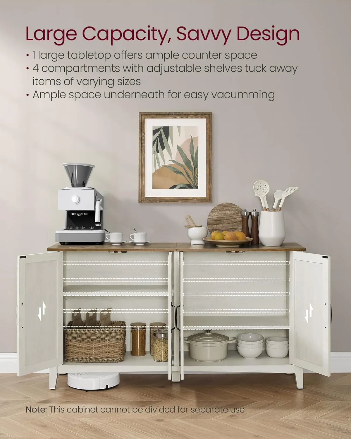 VASAGLE LIRY Collection - Storage Cabinet, Buffet Cabinet, Sideboard, Credenza, with Adjustable Shelves, for Living Room, Entryway, Rustic White and Honey Brown ULSC381W01