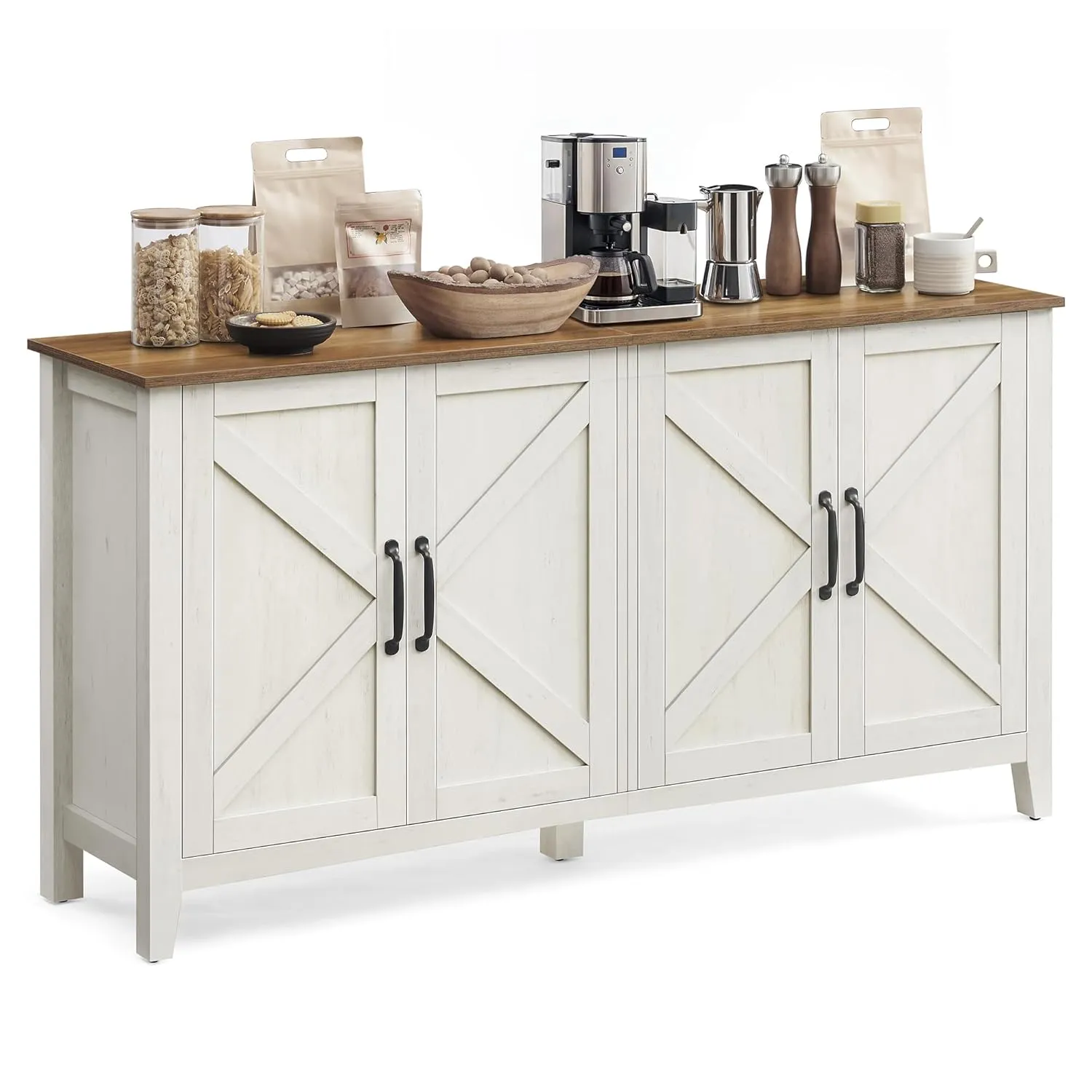 VASAGLE LIRY Collection - Storage Cabinet, Buffet Cabinet, Sideboard, Credenza, with Adjustable Shelves, for Living Room, Entryway, Rustic White and Honey Brown ULSC381W01
