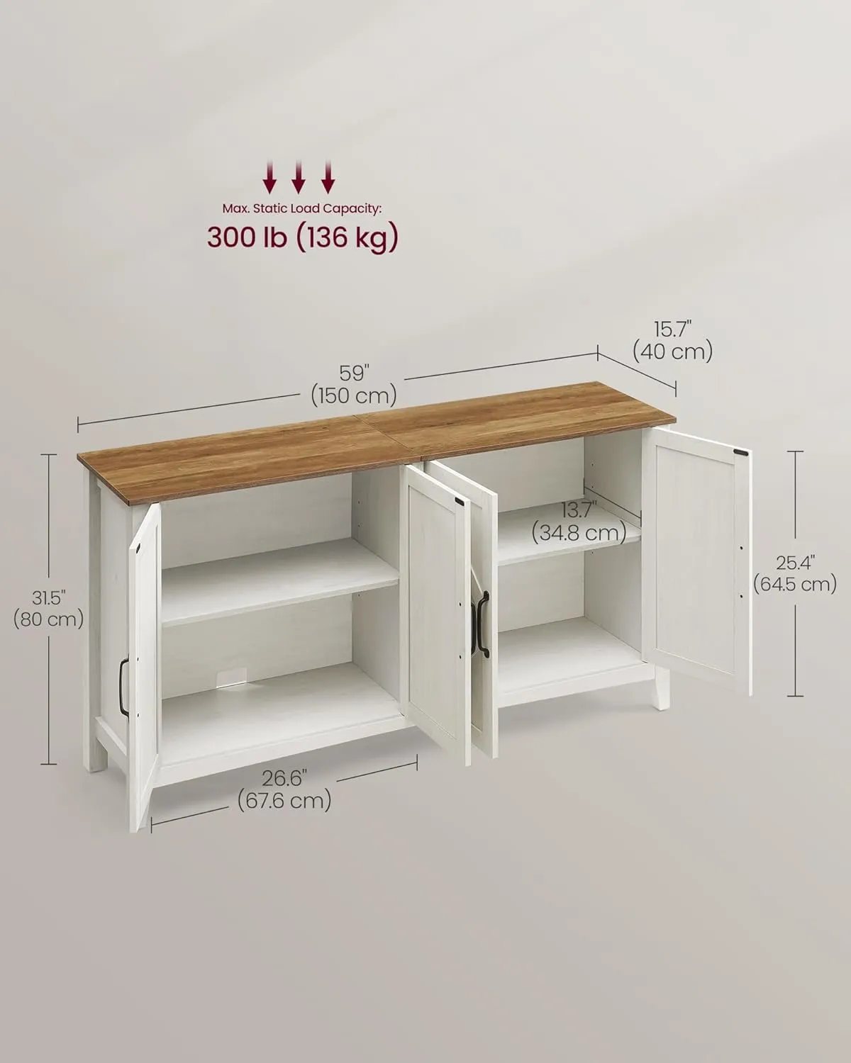 VASAGLE LIRY Collection - Storage Cabinet, Buffet Cabinet, Sideboard, Credenza, with Adjustable Shelves, for Living Room, Entryway, Rustic White and Honey Brown ULSC381W01