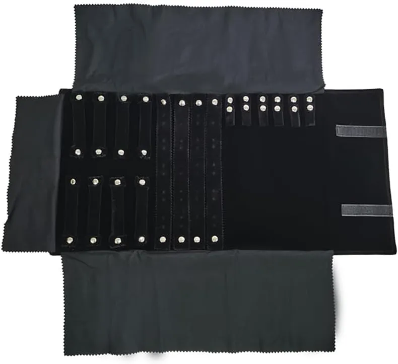Velvet Travel Jewelry Case Roll Bag Organizer for Necklace Bracelet Earrings Ring (Black) (Black set)