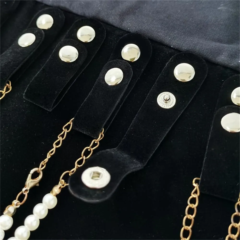Velvet Travel Jewelry Case Roll Bag Organizer for Necklace Bracelet Earrings Ring (Black) (Black（6 2 4 2)