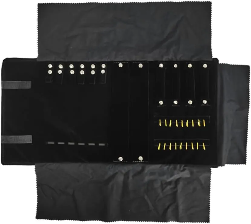 Velvet Travel Jewelry Case Roll Bag Organizer for Necklace Bracelet Earrings Ring (Black) (Black（6 2 4 2)