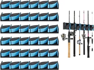 Vertical Fishing Rod Holders 6 Pack, Wall Mounted Fishing Pole Holders for Garage, Fishing Rod Rack for Storage 36 Rods, Blue