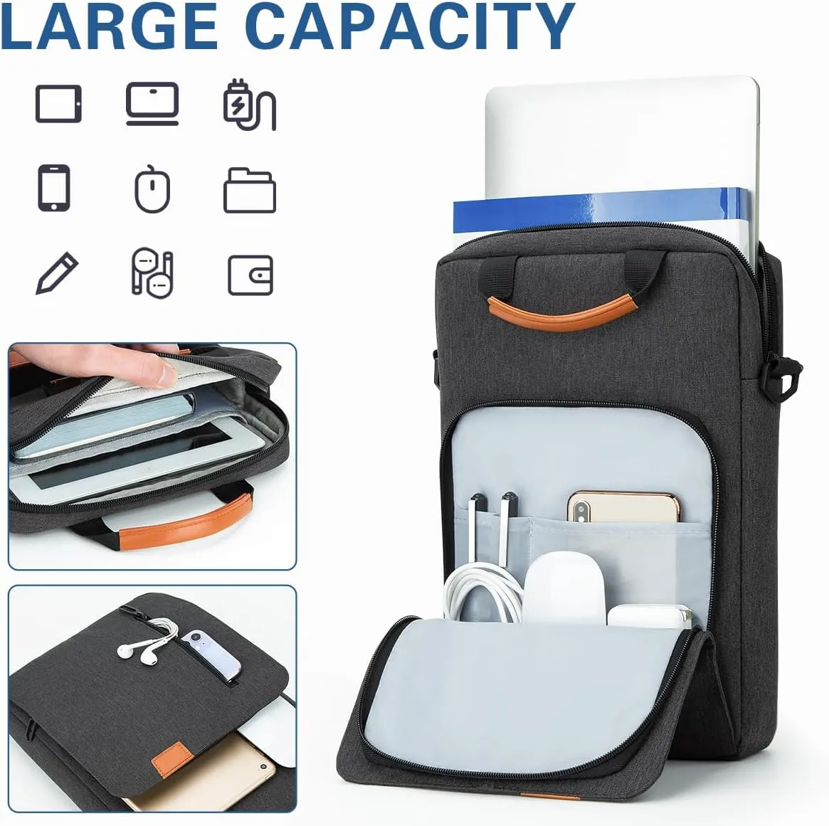 Vertical Laptop Case Computer Bag for 13-13.3 Inch MacBook Air/Pro Computer Notebook, Waterproof Protective Lightweight Laptop Computer Cover Bag, Deep Gray