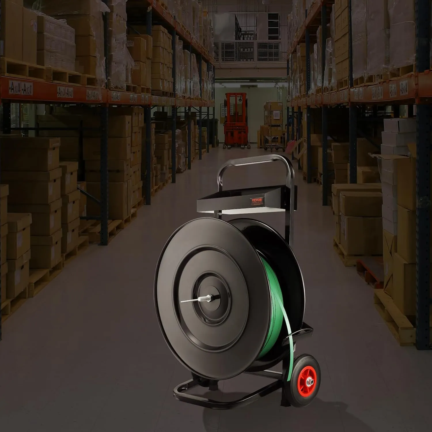 VEVOR Banding Strapping Cart, for PET/PP/Fiber Strapping Coils with 8" or 16" Core Size, Heavy Duty Strapping Dispenser, Equipped with Anti-Retreat Pulleys, Upgrade Brake System, Spacious Tray