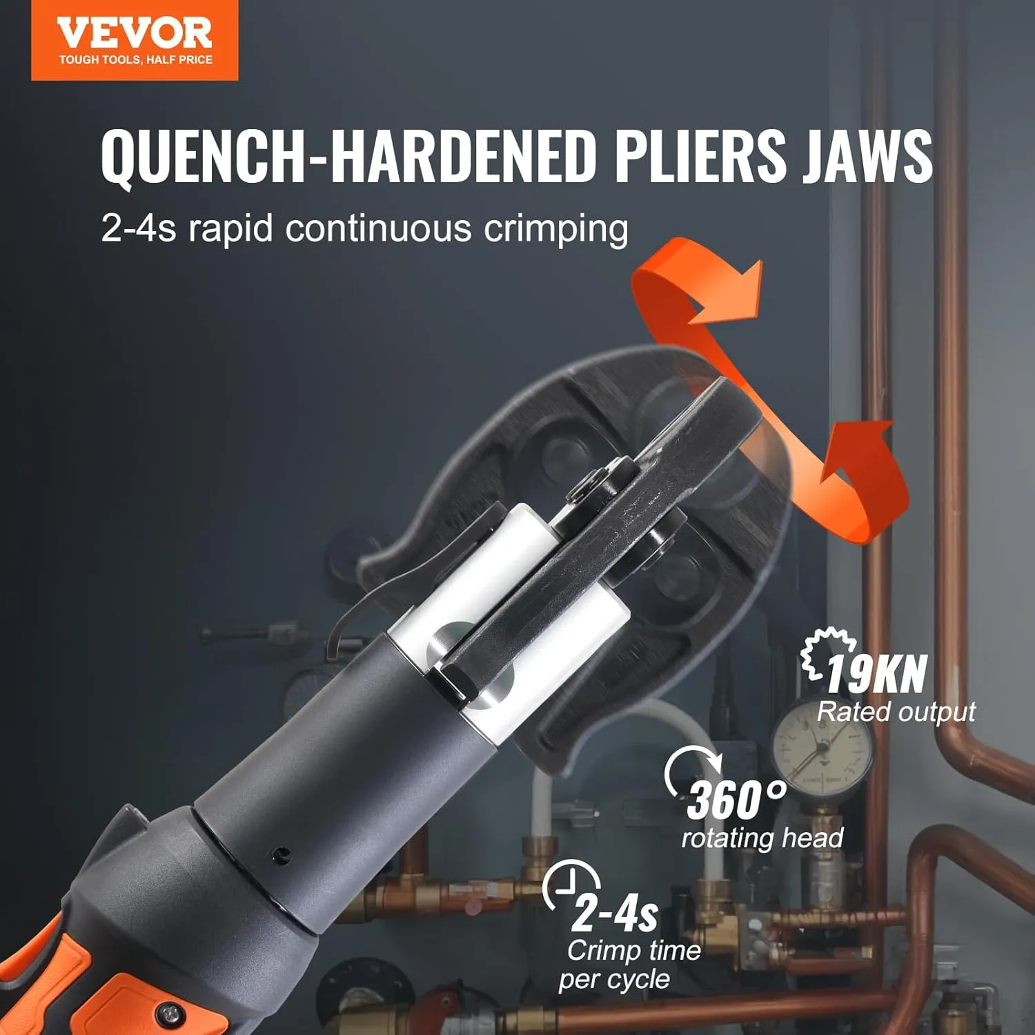 VEVOR Mini ProPress Tool, 18V Electric Pipe Crimping Tool for 1/2", 3/4", 1" Copper Pipes, Press Tool Kit with 3 Pro Press Jaws, 2pcs 2AH Battery, Fast Charger & Carrying Case
