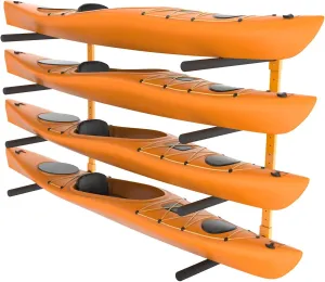 VEVOR Wall Kayak Storage Rack, 4-Capacity Wall Mounted Kayak Holders for Kayak Canoe Paddle Board, Kayak Storage Hooks with Adjustable Padded Arms, 400 LBS Load Kayak Hanger for Indoor Outdoor Garage