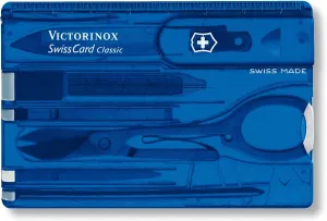 Victorinox Swiss Card Classic Swiss Army Knife, 10 Functions, Swiss Made Pocket Knife with Scissors and Pressurized Ballpoint Pen - Sapphire