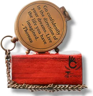 Vintage Brass Compass with Inspirational Quote by Thoreau – “Go Confidently in The Direction of Your Dreams” – Antique Pocket Compass with Leather Case – Graduation or Retirement Gift