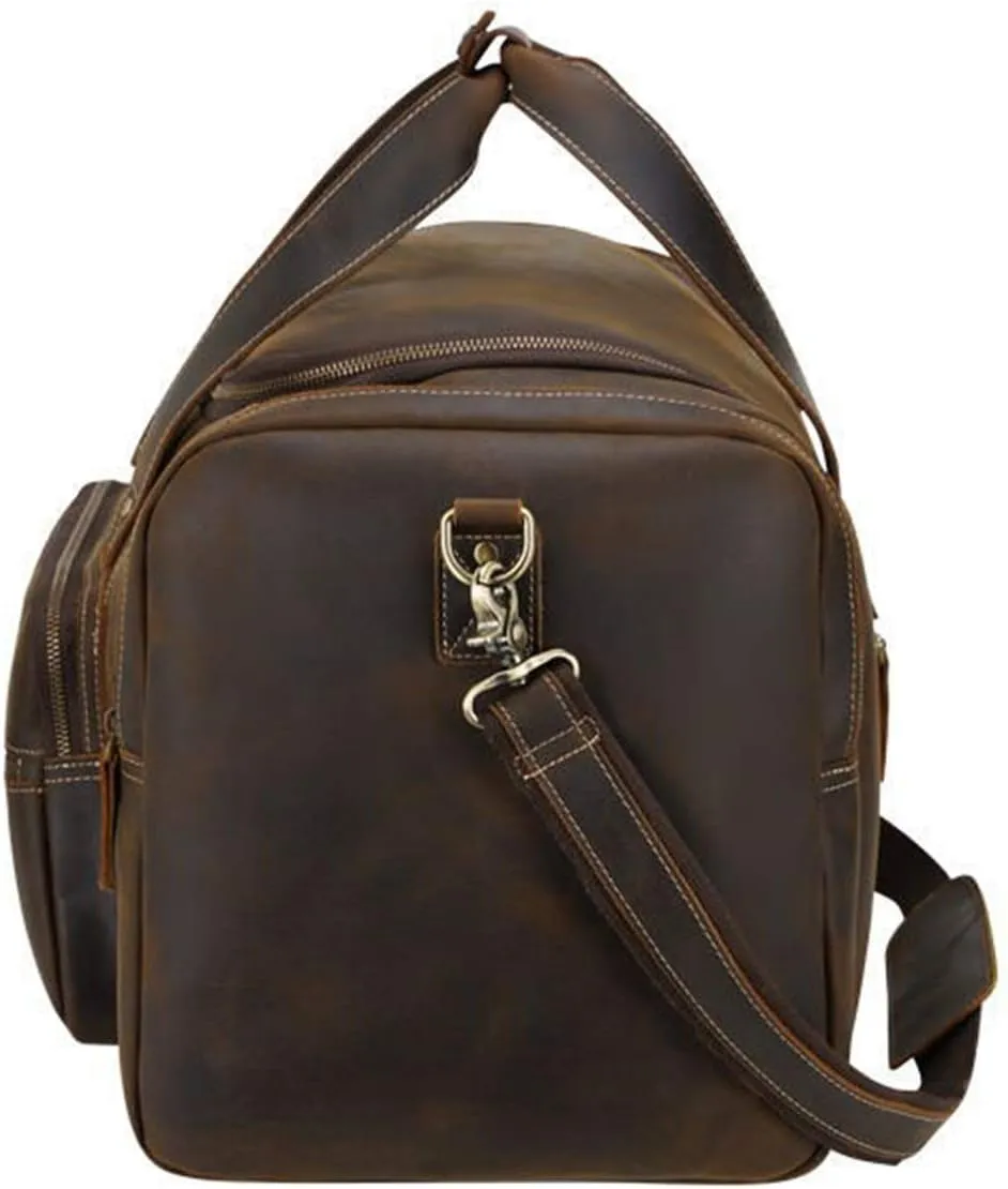 Vintage Crazy Horse Leather Travel Duffle Holdall Weekender Overnight Tote Bag Luggage Carryon Shoulder Crossbody Handbag Sports Overnight Gym Luggage Weekend T
