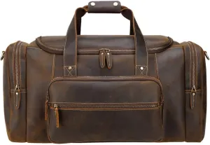 Vintage Crazy Horse Leather Travel Duffle Holdall Weekender Overnight Tote Bag Luggage Carryon Shoulder Crossbody Handbag Sports Overnight Gym Luggage Weekend T
