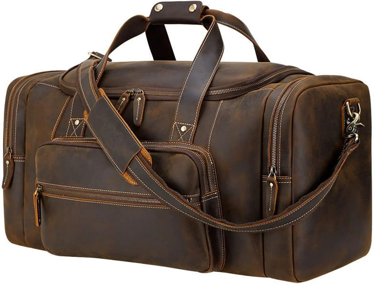 Vintage Crazy Horse Leather Travel Duffle Holdall Weekender Overnight Tote Bag Luggage Carryon Shoulder Crossbody Handbag Sports Overnight Gym Luggage Weekend T