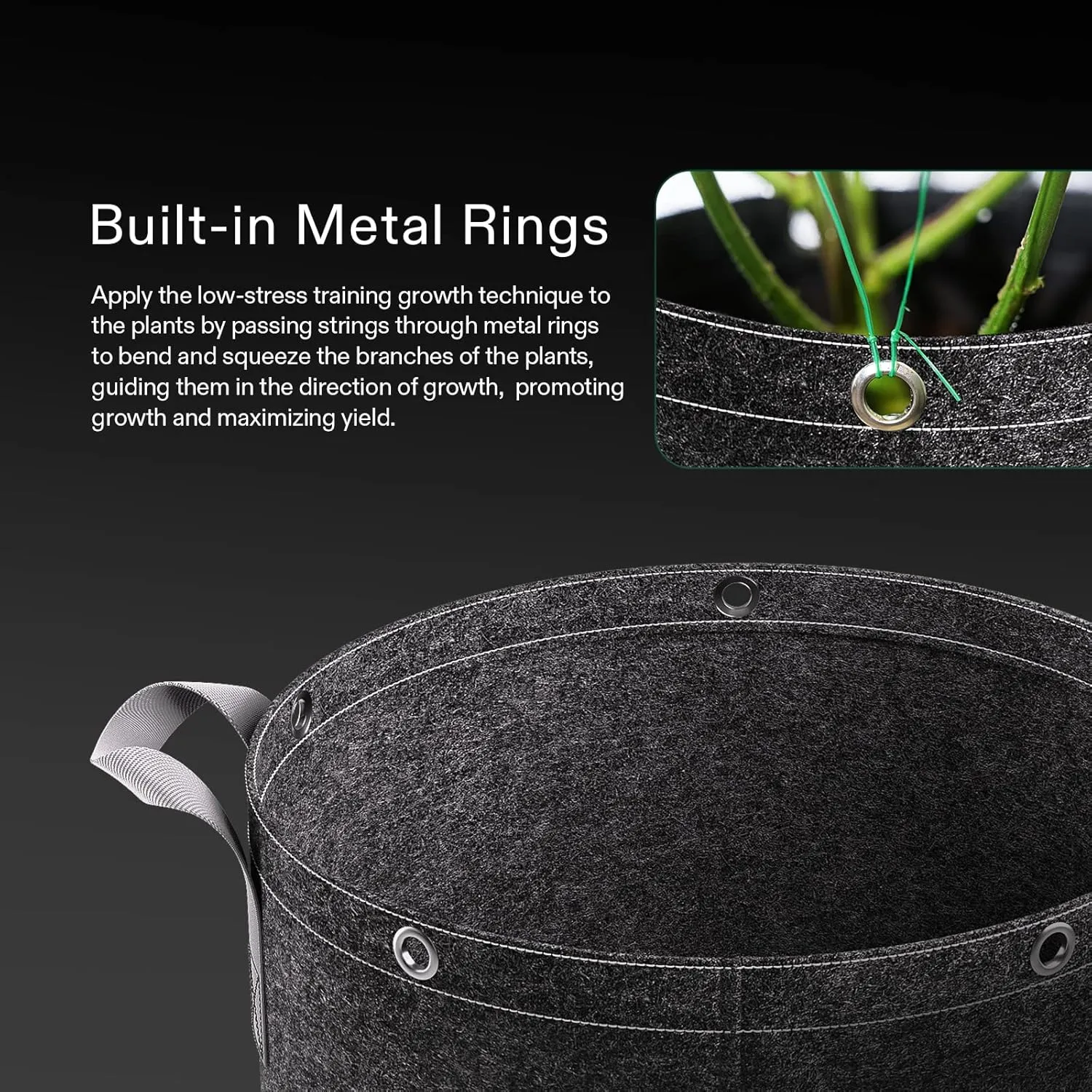 VIVOSUN 5-Pack 15 Gallon Grow Bags, 500G Thick Nonwoven Fabric Pots with Strap Handles, Multi-Purpose Rings, for Low Stress Plant Training Fruits, Vegetables, and Flowers