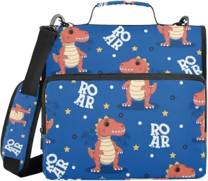 VKPSCHJ Zippered Binder Bag with Multi-Pocket,Waterproof 1.5 Inch 3 Ring Binder,Cute Dinosaur Cartoon Roar Expanding File Folder with Shoulder Strap and Handle File Organizer for Office Travel
