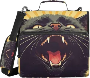 VKPSCHJ Zippered Binder Bag with Multi-Pocket,Waterproof 1.5 Inch 3 Ring Binder,Pop Art Artistic Angry Black Cat Expanding File Folder with Shoulder Strap and Handle File Organizer for Office Travel