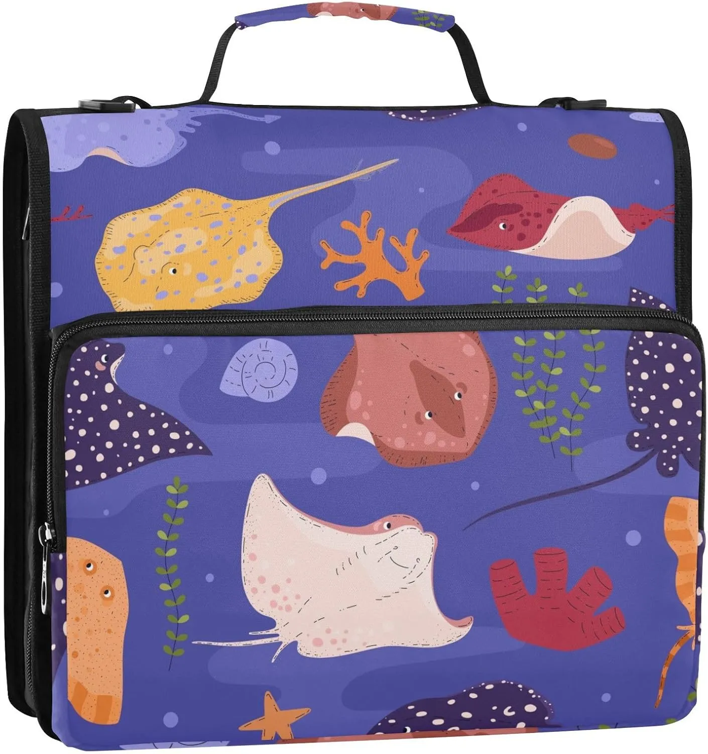VKPSCHJ Zippered Binder Bag with Multi-Pocket,Waterproof 1.5 Inch 3 Ring Binder,Stingrays Fishes Expanding File Folder with Shoulder Strap and Handle File Organizer for Office Travel