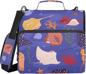 VKPSCHJ Zippered Binder Bag with Multi-Pocket,Waterproof 1.5 Inch 3 Ring Binder,Stingrays Fishes Expanding File Folder with Shoulder Strap and Handle File Organizer for Office Travel