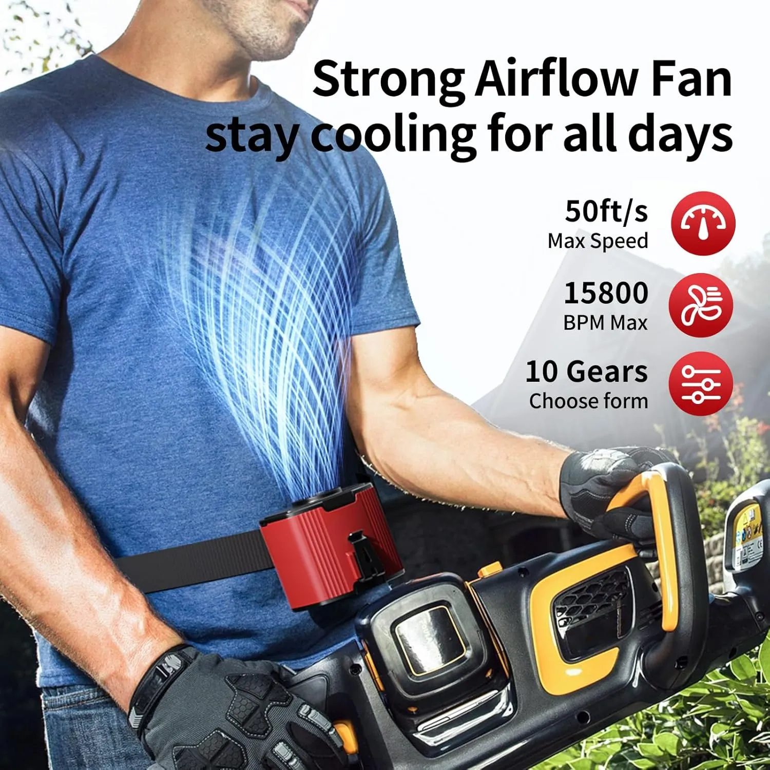 Waist fan,Portable Fan Rechargeable,Strong Airflow Mini Wearable Belt Fans,10 Speed Portable Neck Fans,Outdoor,Camping,Jobsite,Fishing,Travel (Red)