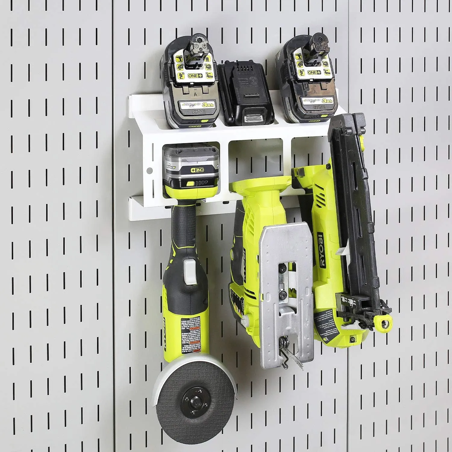 Wall Control Drill Holder Power Tool Storage Rack - Compact Impact Drill Battery Power Tool Pegboard Organizer Pegboard (White)