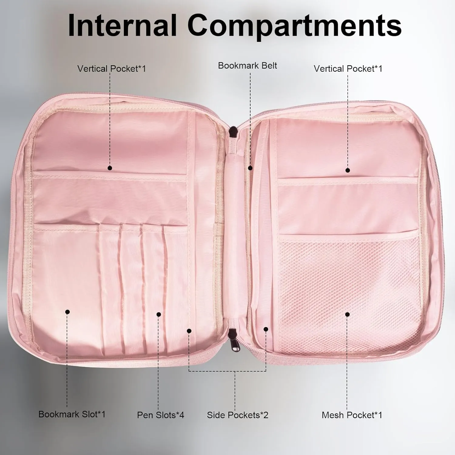 Wanlvhu Bible Cover for Men Women, Zippered Bible Carrying Case Bible Protective Bag with Handle and Adjustable Shoulder Strap, Bible Bag for Adult Kids (Pink)