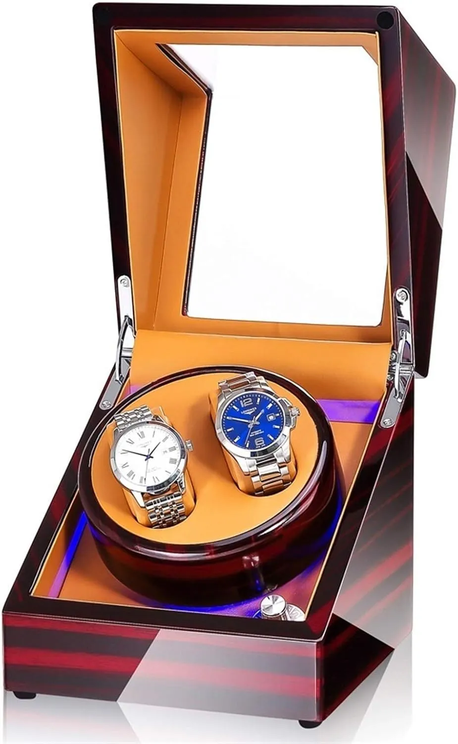 Watch Stand Watch Winders for Automatic Watches - 2 0 LED Light Automatic Turn Watch Device Mechanical Watch Shaker Household Mute Rotary Motor Watch Winding Box Storage Case Battery AC Dual