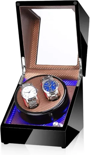 Watch Stand Watch Winders for Automatic Watches - 2 0 LED Light Automatic Turn Watch Device Mechanical Watch Shaker Household Mute Rotary Motor Watch Winding Box Storage Case Battery AC Dual