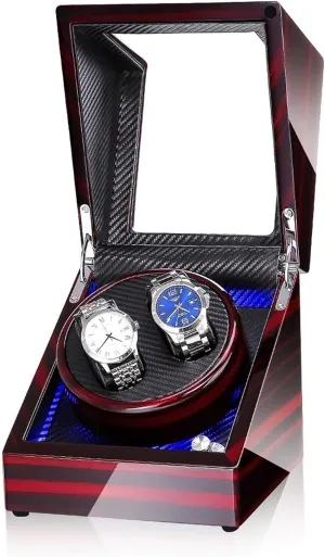 Watch Stand Watch Winders for Automatic Watches - 2 0 LED Light Automatic Turn Watch Device Mechanical Watch Shaker Household Mute Rotary Motor Watch Winding Box Storage Case Battery AC Dual