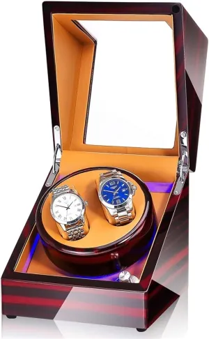 Watch Stand Watch Winders for Automatic Watches - 2 0 LED Light Automatic Turn Watch Device Mechanical Watch Shaker Household Mute Rotary Motor Watch Winding Box Storage Case Battery AC Dual