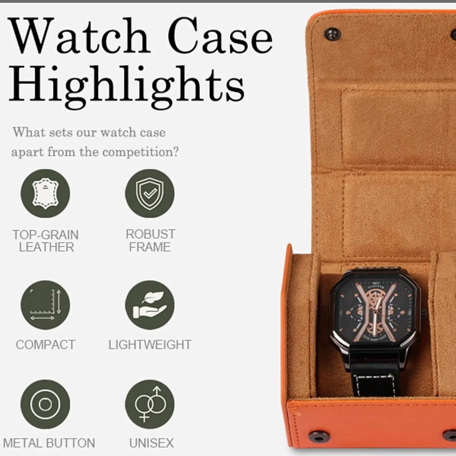 Watch Travel Case Portable Organizer - Luxury Watch Roll Travel Box Recycled Leather Watch Storage and Display for Men and Women