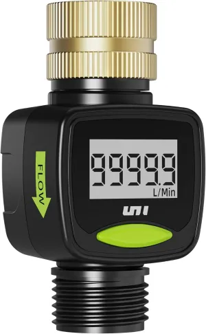 Water Flow Meter for RV, Unistyle 360° Hose Water Meter with Brass Inlet Metal, ±5% Measure Accuracy, Measure Gallon/Liter Consumption and Flow Rate for RV Water Tank Filling