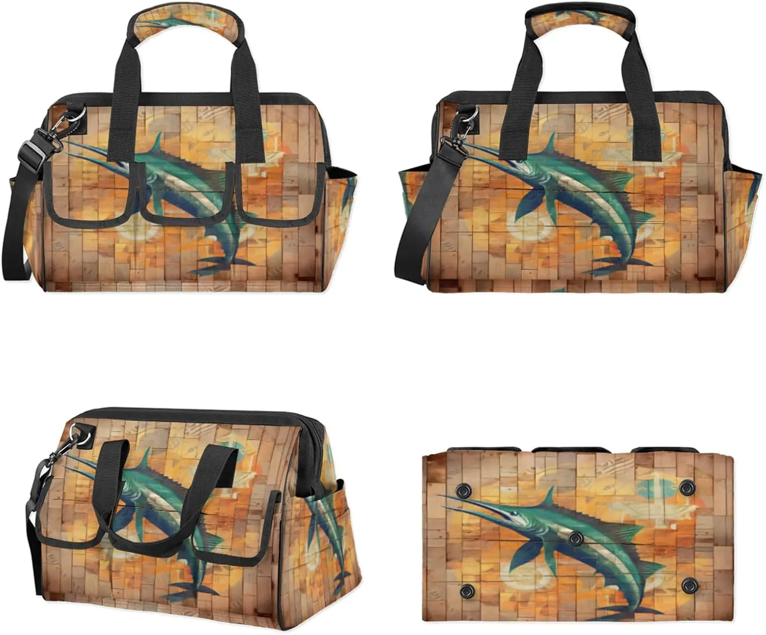 Water Swordfish Wall Tool Bag Wide Mouth 14.8" Portable Tools Tote 14 Pockets Waterproof Heavy Duty Tool Organizer Adjustable Shoulder Strap for Men Women Garden Tools