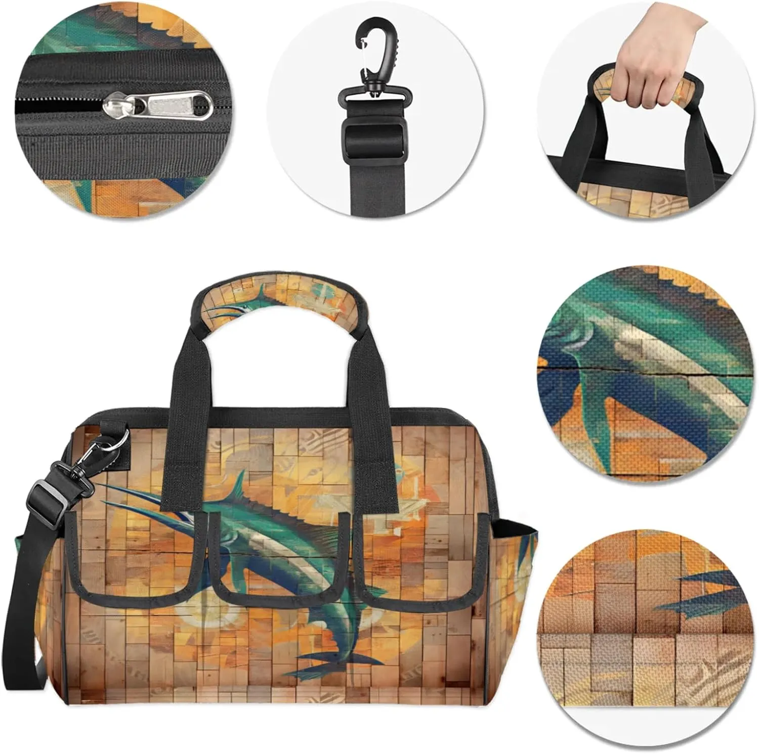 Water Swordfish Wall Tool Bag Wide Mouth 14.8" Portable Tools Tote 14 Pockets Waterproof Heavy Duty Tool Organizer Adjustable Shoulder Strap for Men Women Garden Tools