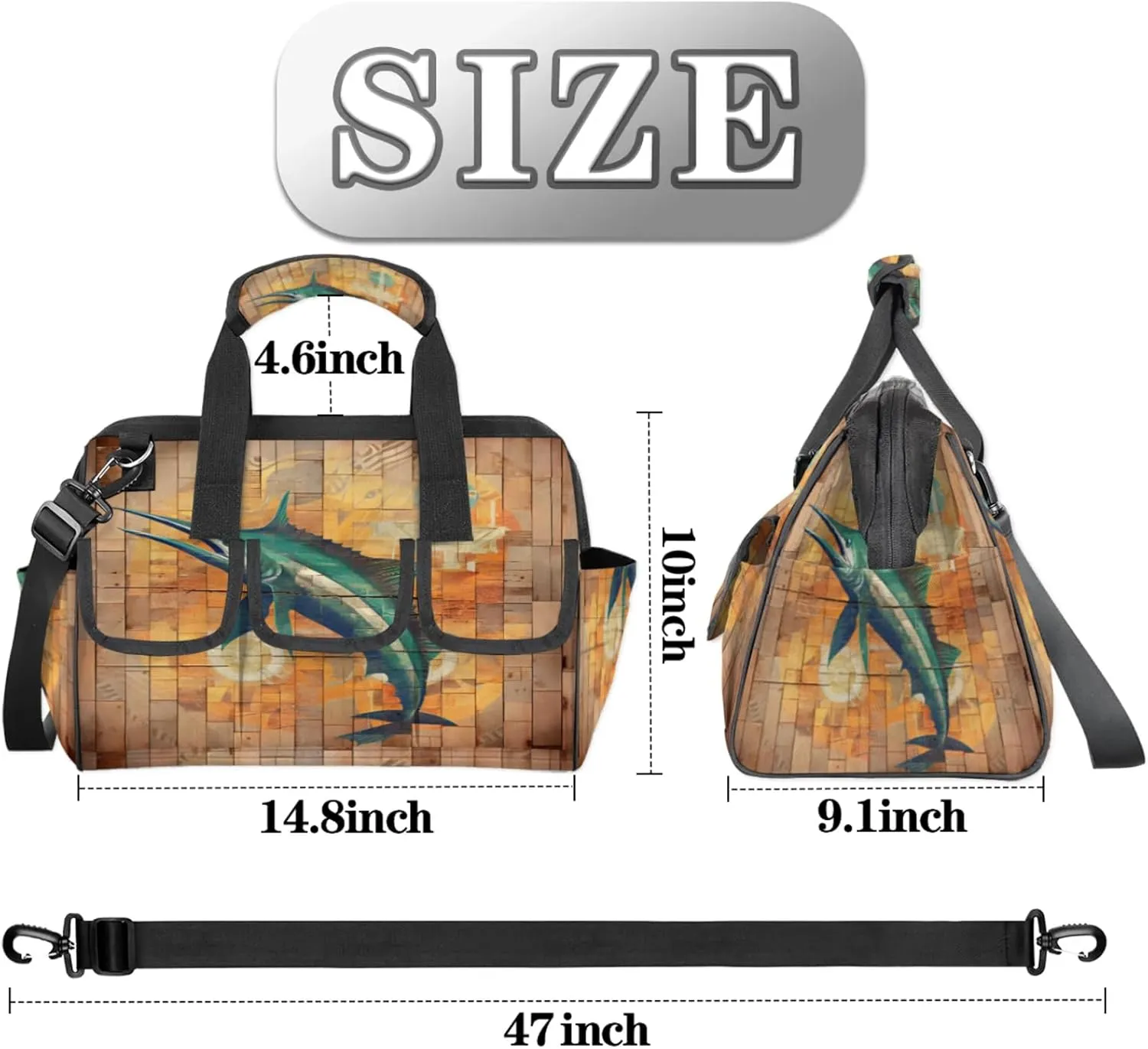 Water Swordfish Wall Tool Bag Wide Mouth 14.8" Portable Tools Tote 14 Pockets Waterproof Heavy Duty Tool Organizer Adjustable Shoulder Strap for Men Women Garden Tools