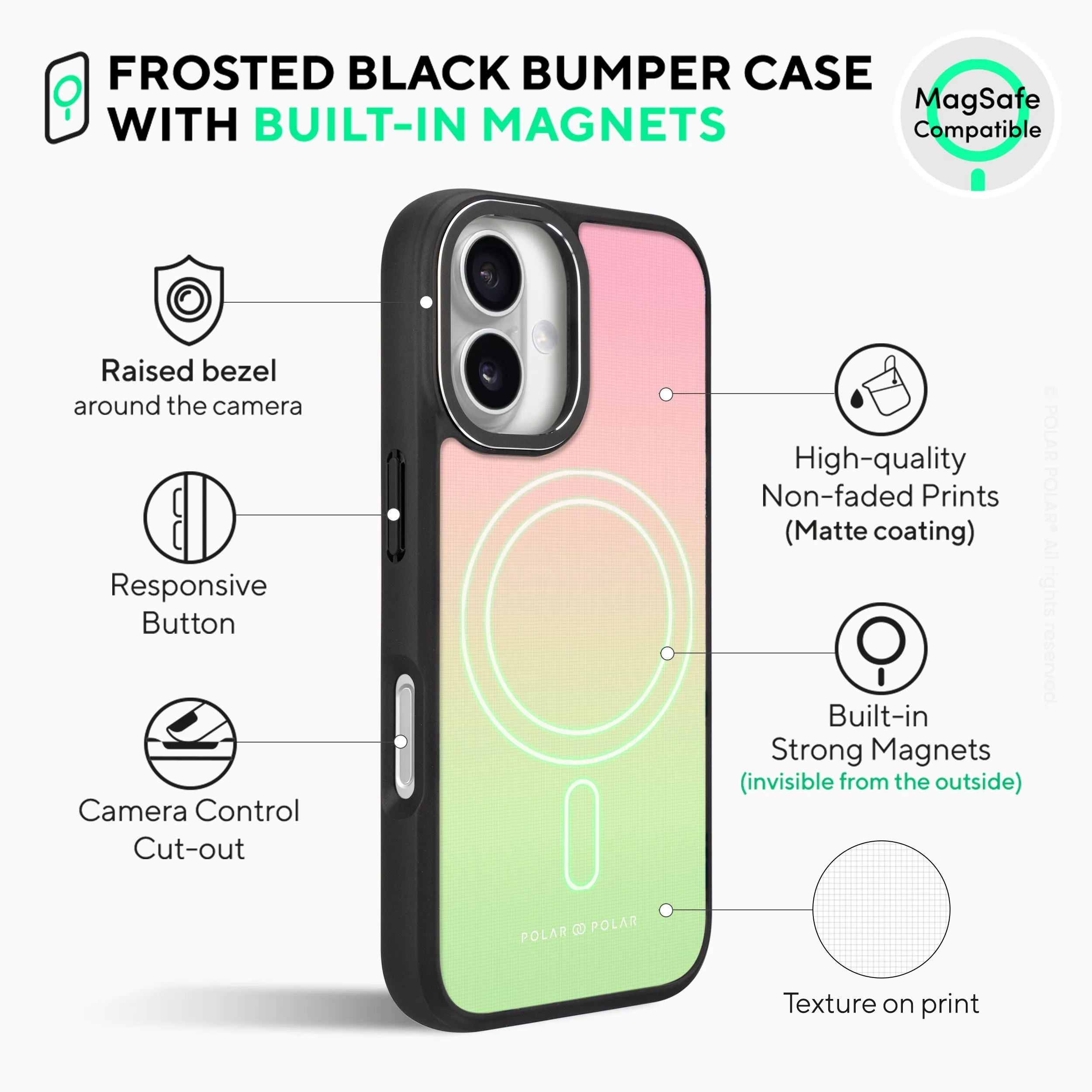 Watermelon Pastel - iPhone 16 Frosted Black Bumper MagSafe Case