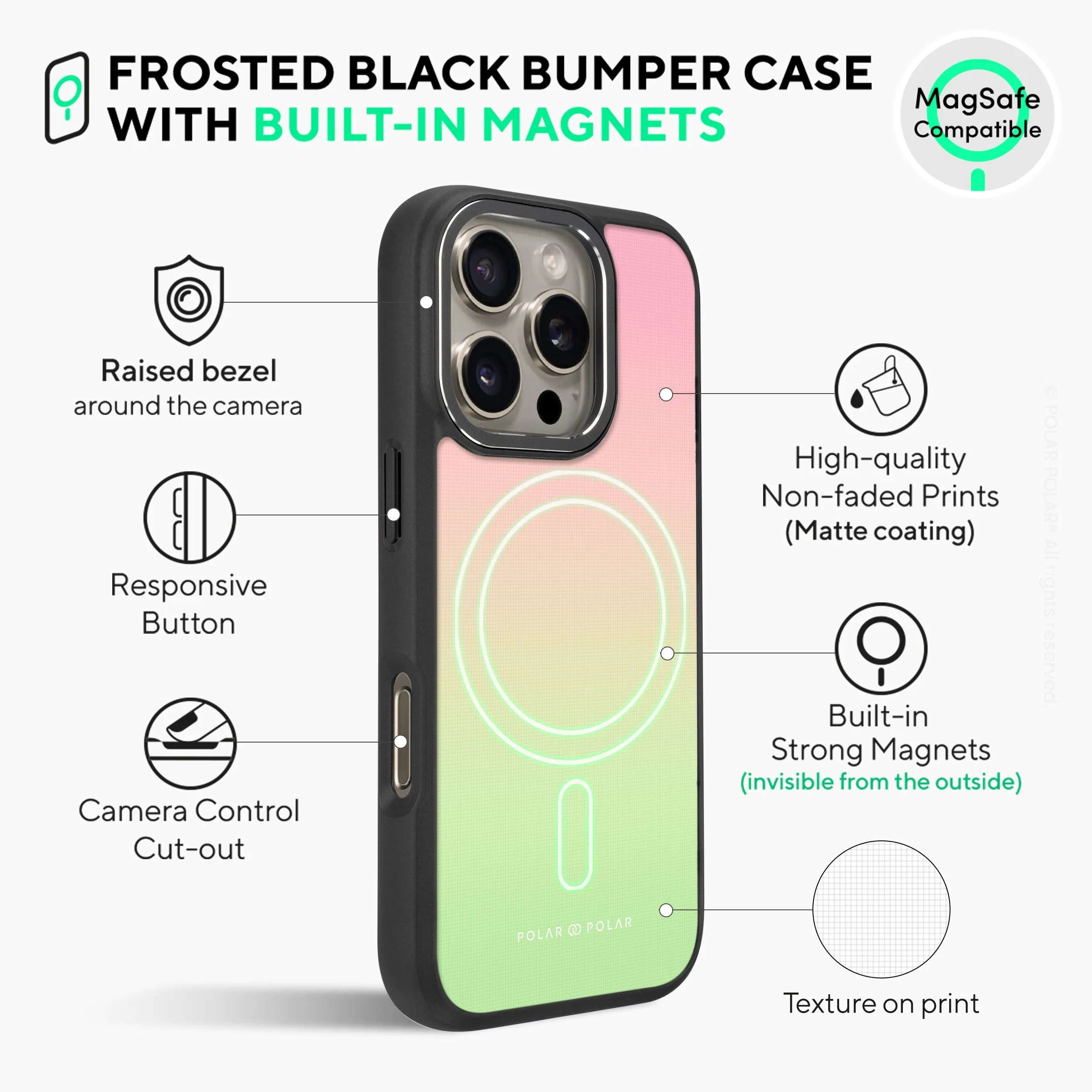 Watermelon Pastel - iPhone 16 Pro Max Frosted Black Bumper MagSafe Case