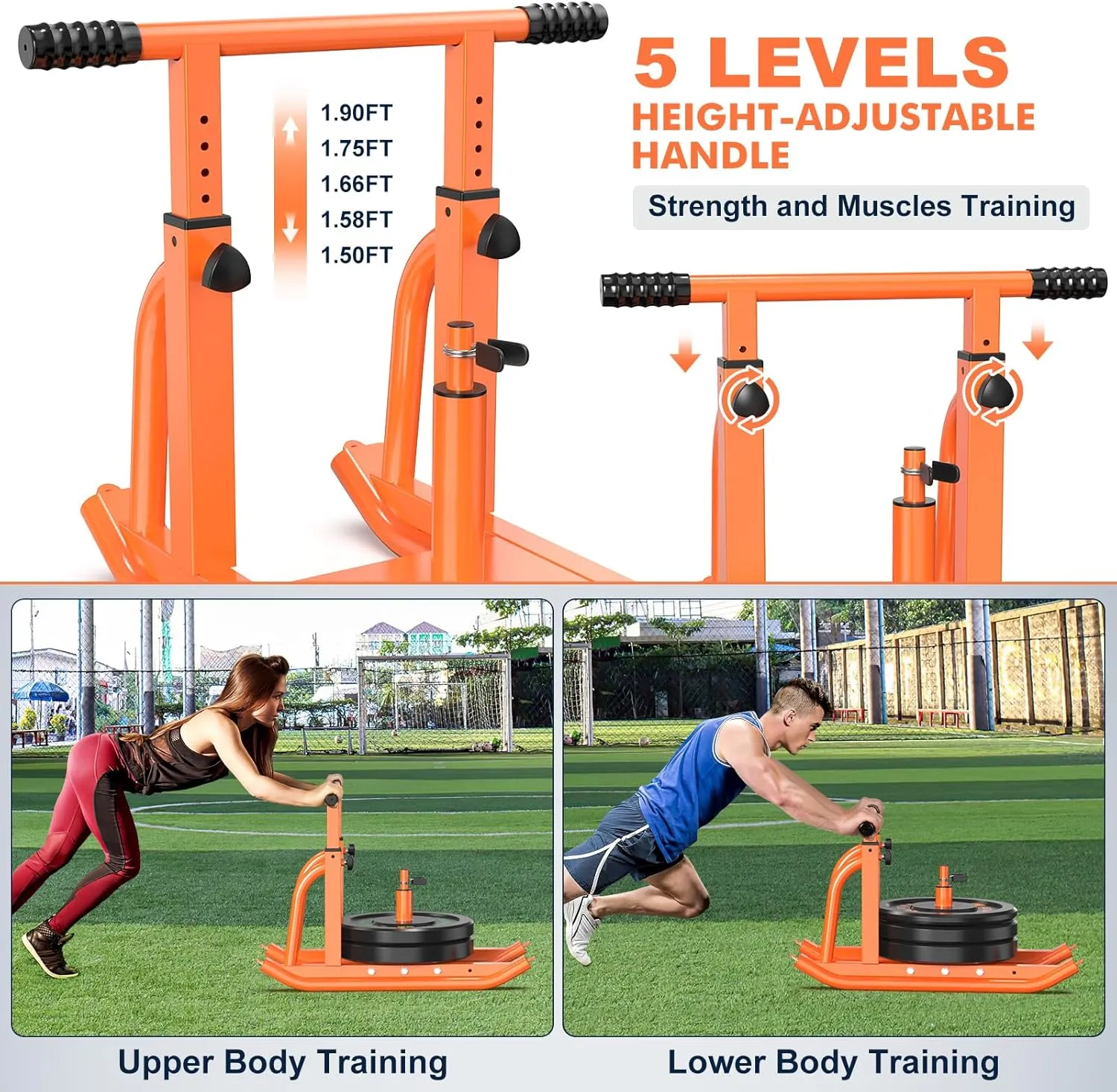 Weight Sled for Training, Push Pull Gym Equipment with Adjustable Height Handle, Workout Fitness Sled for Enhance Muscle Strength and Improve Speed, Suitable for 1" & 2" Weight Plate