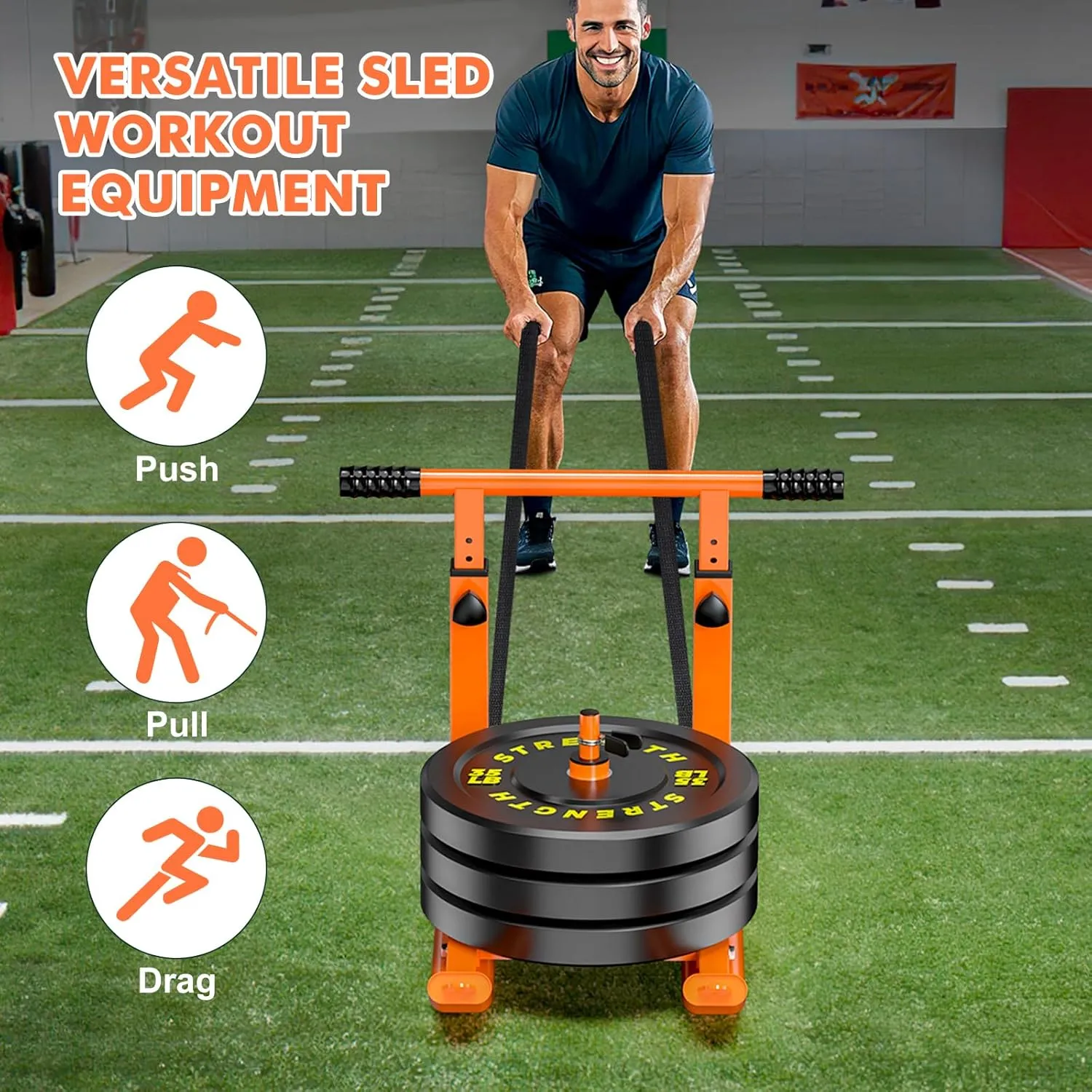 Weight Sled for Training, Push Pull Gym Equipment with Adjustable Height Handle, Workout Fitness Sled for Enhance Muscle Strength and Improve Speed, Suitable for 1" & 2" Weight Plate