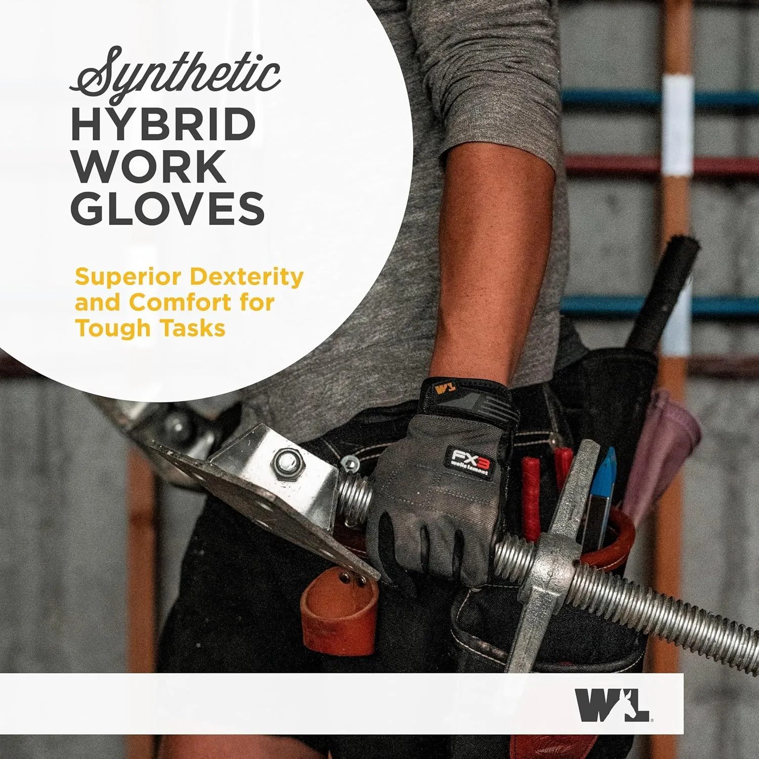 Wells Lamont Men's Leather Palm Work Gloves | Heavy Duty, Form Fitting for Improved Dexterity | Made with Water-Resistant HydraHyde, Blue, Large (3207L)