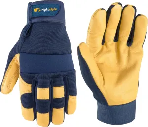 Wells Lamont Men's Leather Palm Work Gloves | Heavy Duty, Form Fitting for Improved Dexterity | Made with Water-Resistant HydraHyde, Blue, Large (3207L)