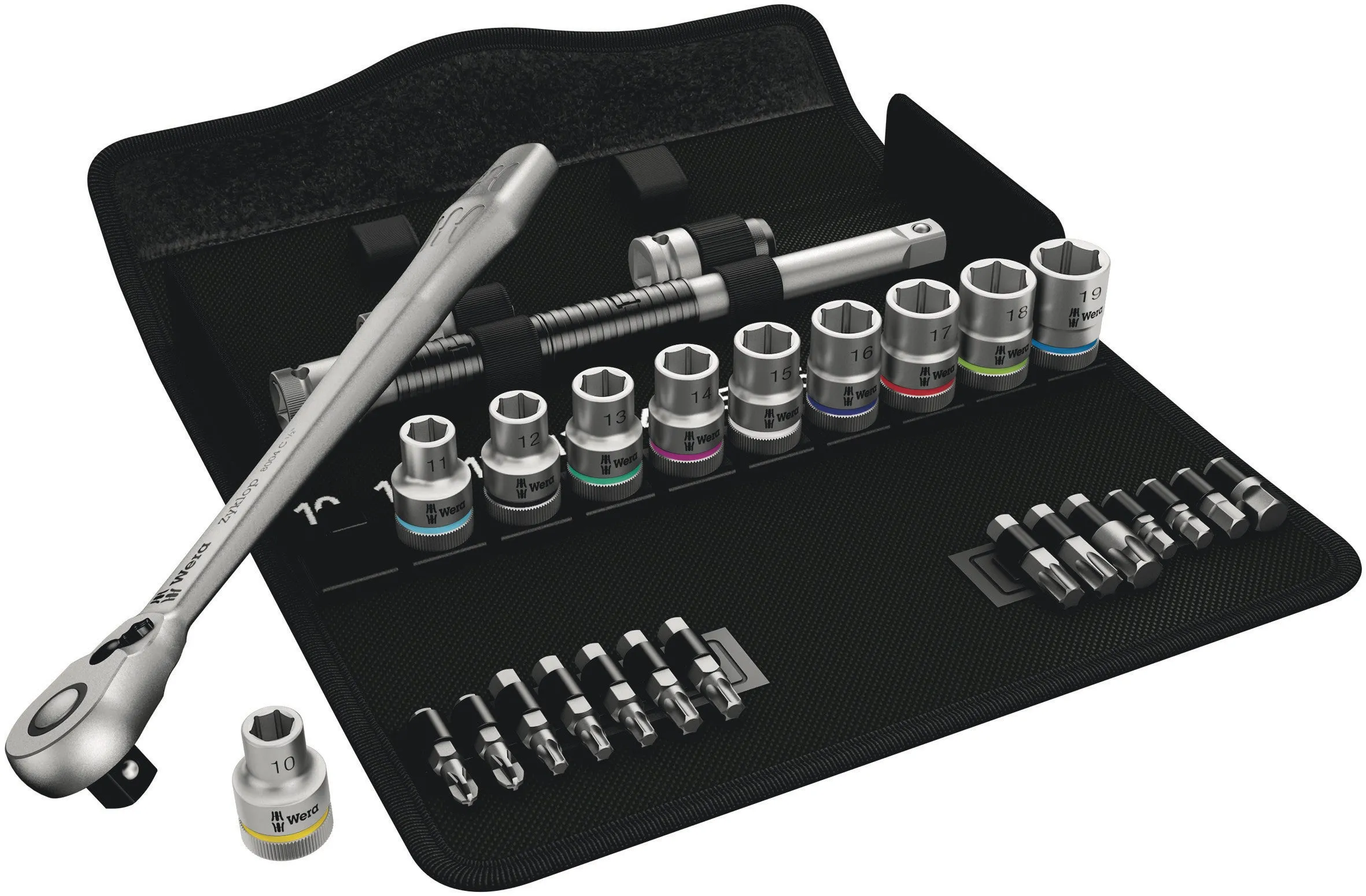 WERA 8100 SC 8 Zyklop Metal Ratchet Set with switch lever, 1/2" drive, metric, 28 pieces