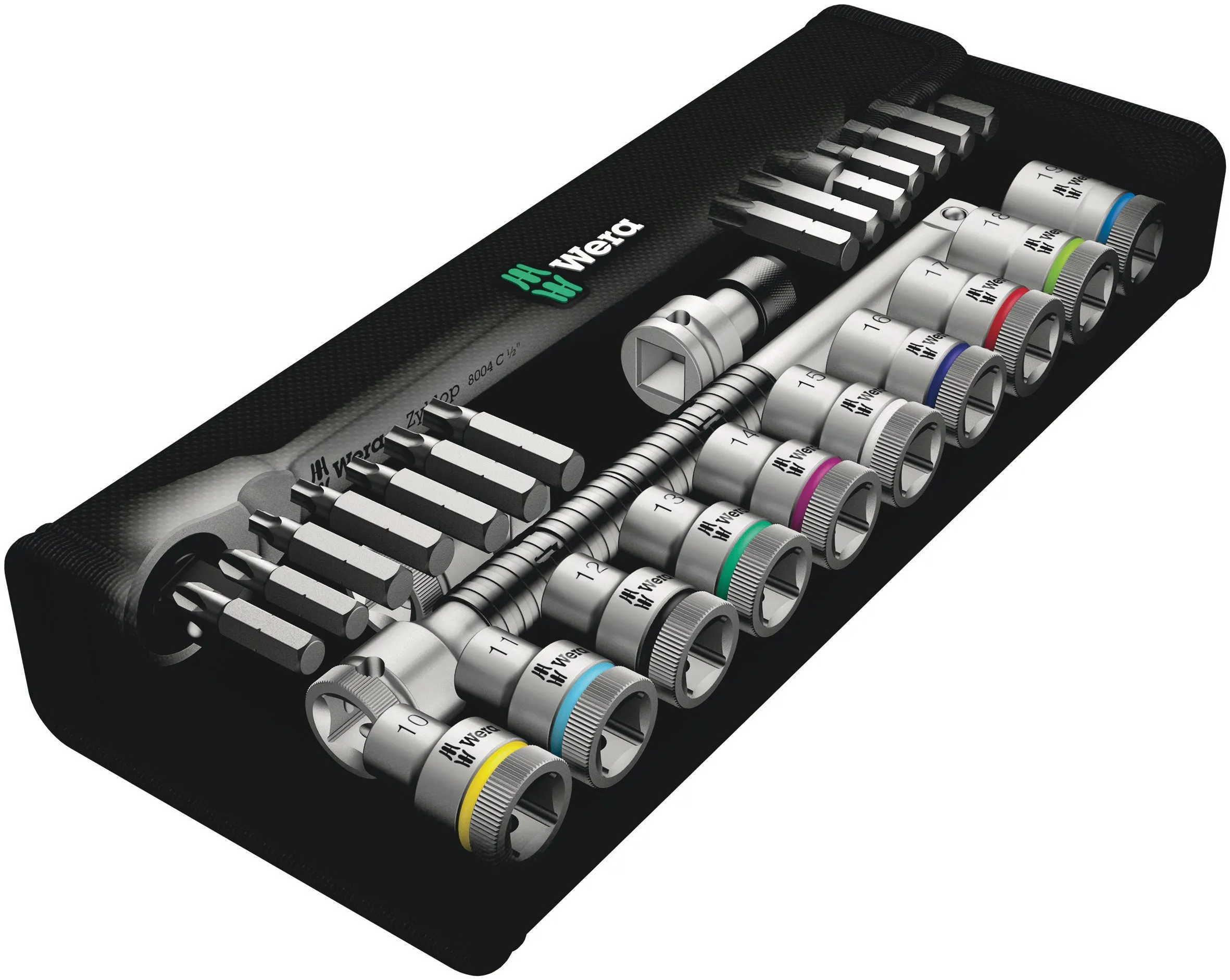 WERA 8100 SC 8 Zyklop Metal Ratchet Set with switch lever, 1/2" drive, metric, 28 pieces